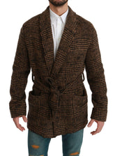 Dolce & Gabbana Brown Checkered Wool Robe Coat  Wrap Jacket -   -  Dolce & Gabbana.